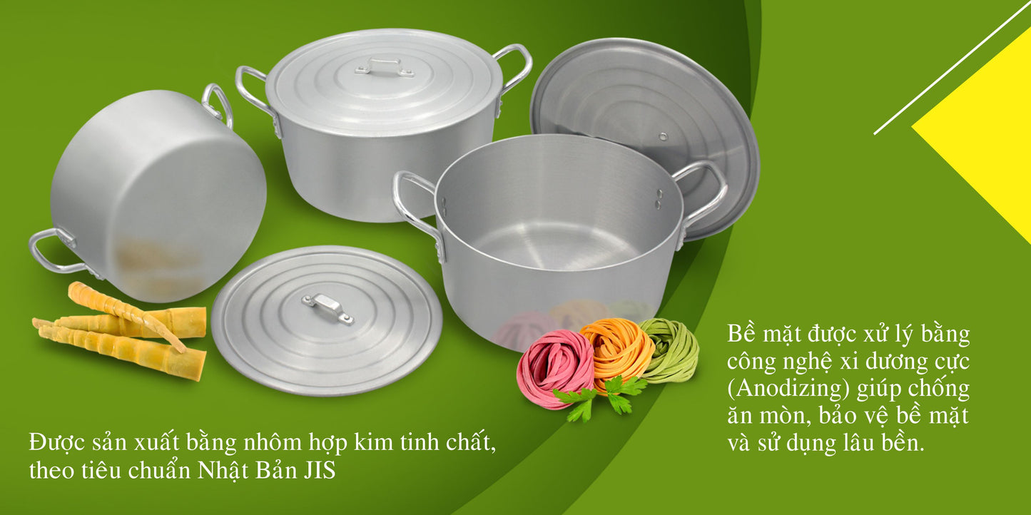 Bộ Nồi Nhôm ĐB quai tròn xi bóng T3 lớn Kim Hằng KHG0335 (26cm,28cm,30cm)