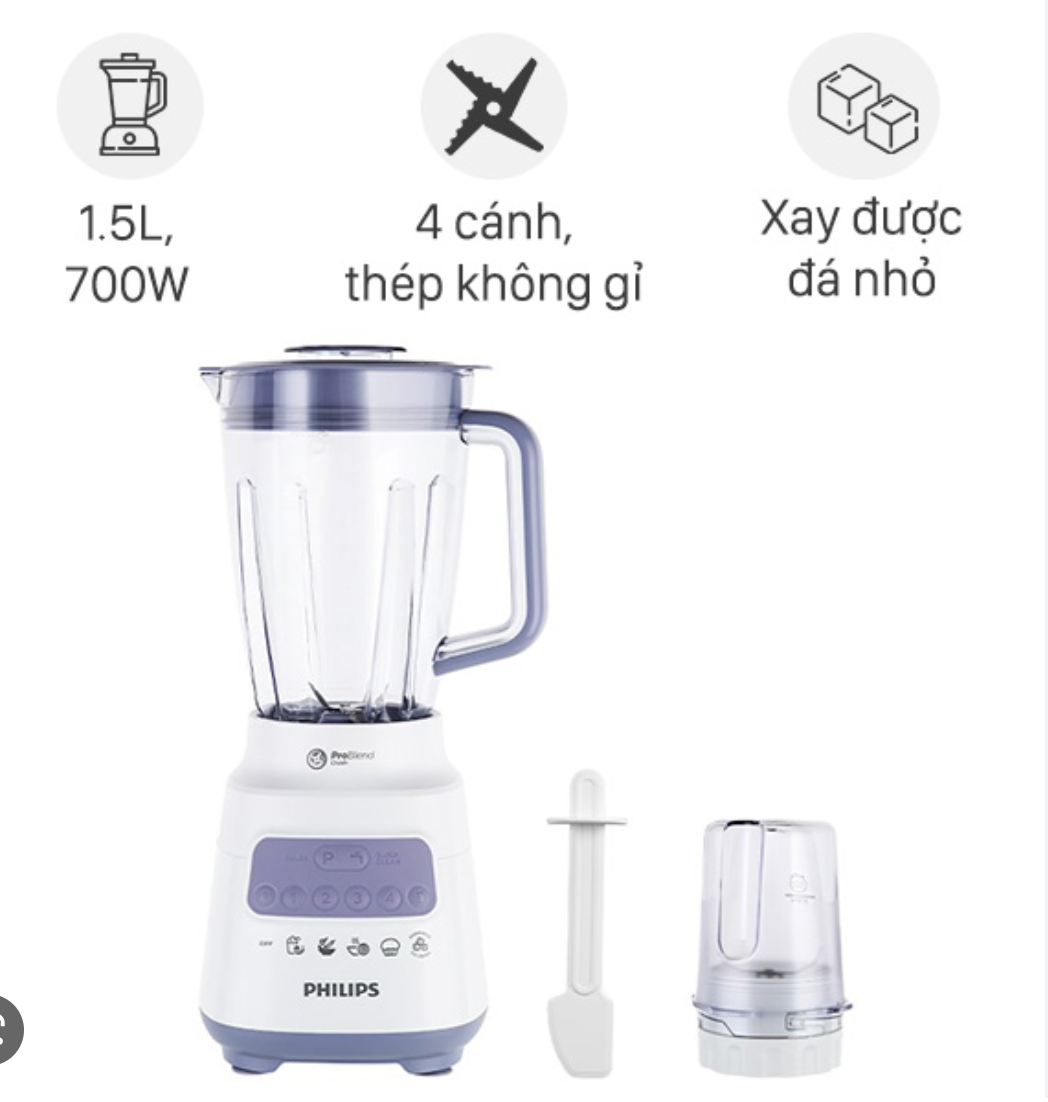 Máy xay sinh tố Philips Blender 5000 Series HR2222 cối thuỷ tinh - Hàng chính hãng