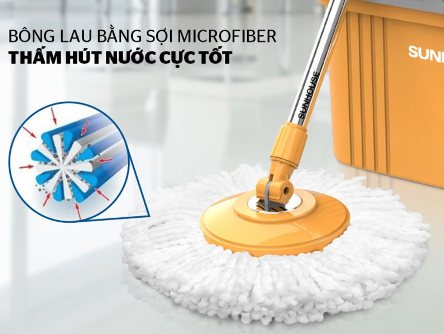 Bộ cây lau nhà xoay 360 độ inox SUNHOUSE KS-CL350PO