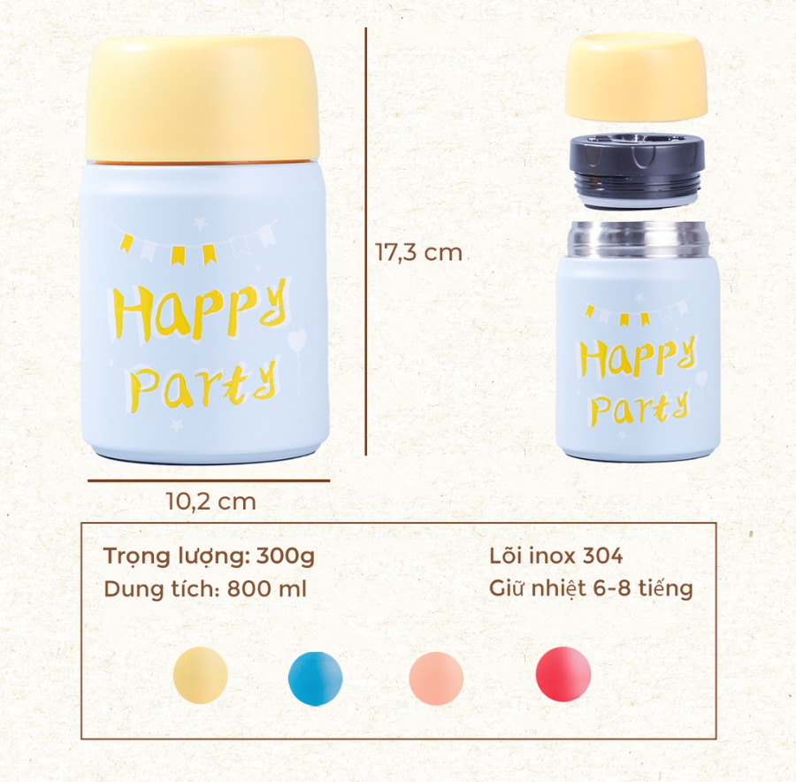 Hộp Ủ Cháo Giữ Nhiệt Happy 800ml- HC-GN00522