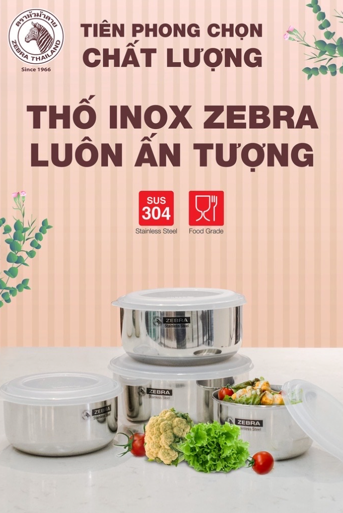 Bộ 4 Thố Inox 304 Có Nắp Zebra Thái Lan - 184106