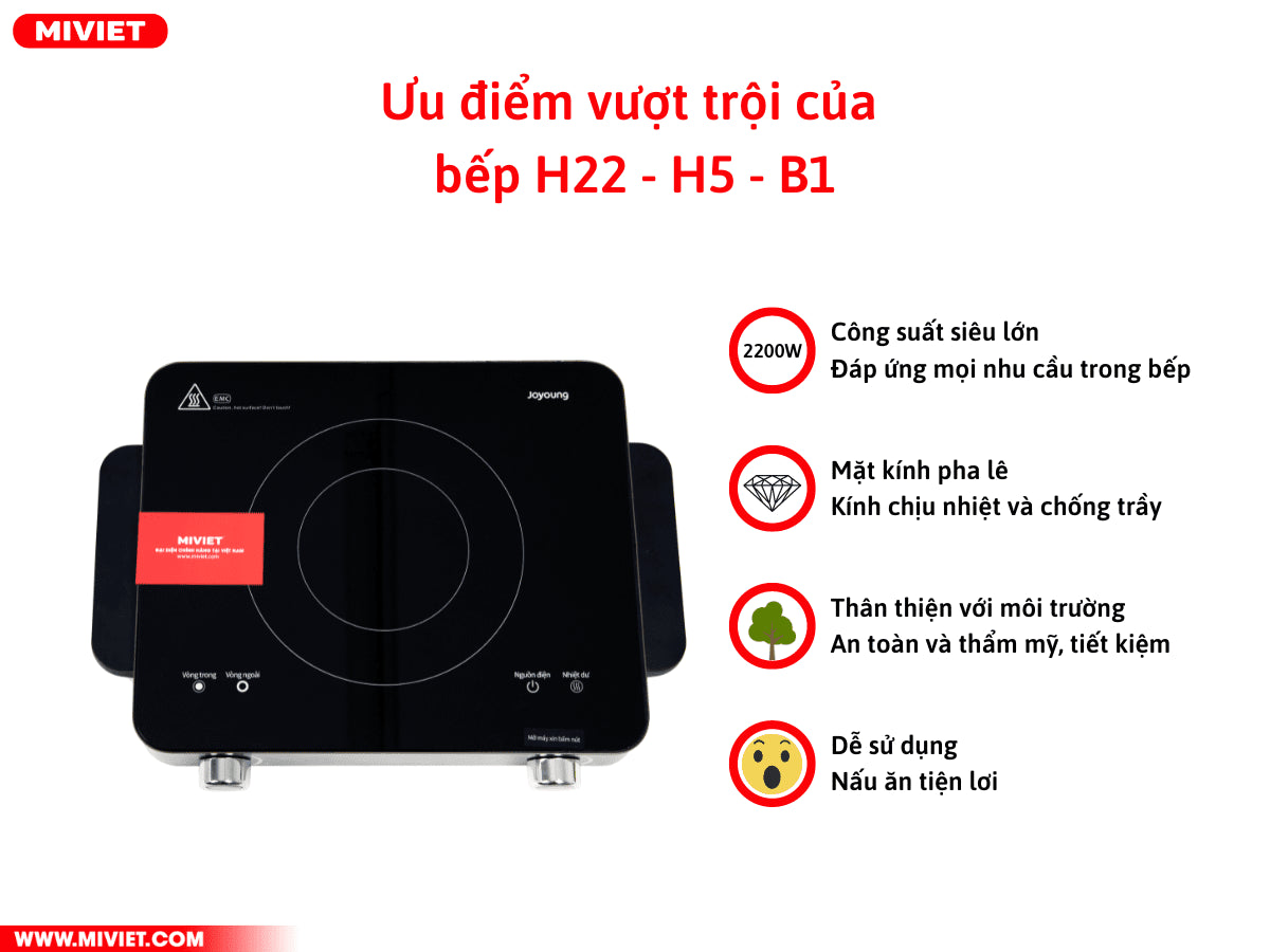 Bếp Hồng Ngoại 2200W JOYOUNG -H22-H5-B1 (Không Kén Nồi Làm Nóng Siêu Nhanh)