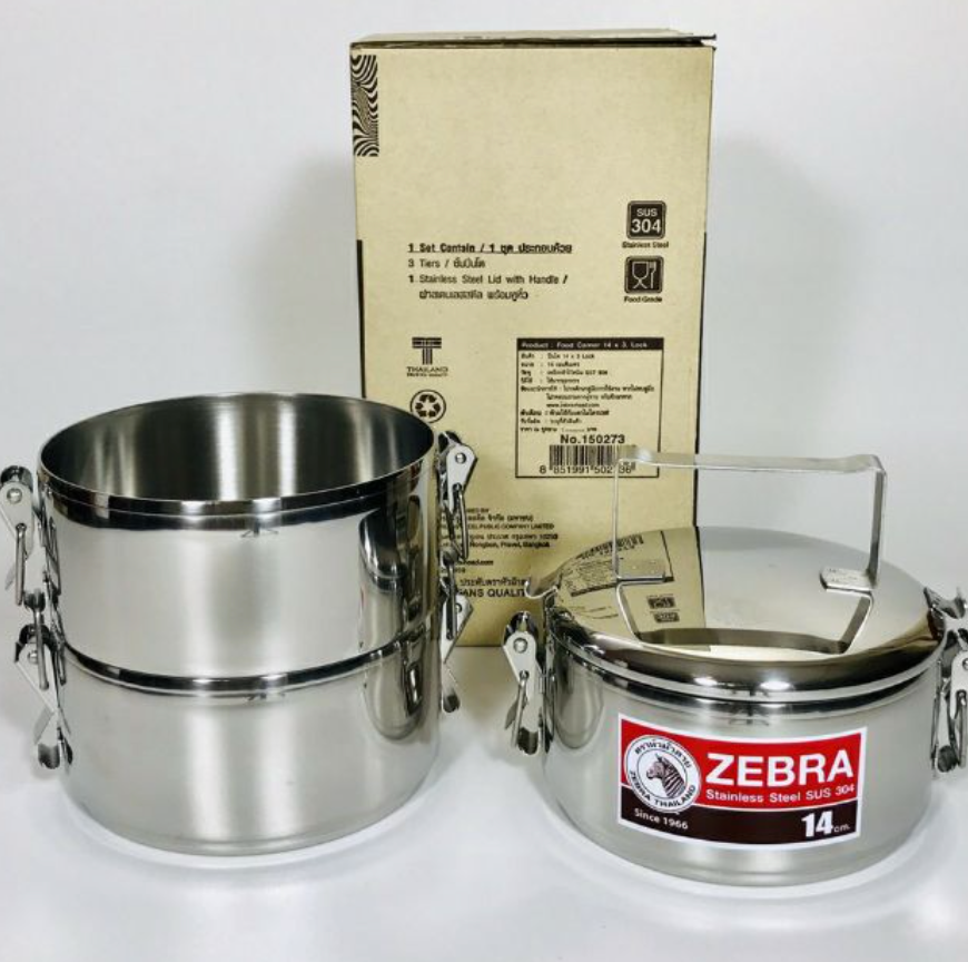 Càmên inox giữ nhiệt Zebra Thái Lan 3 ngăn khóa gài 14cm -150273