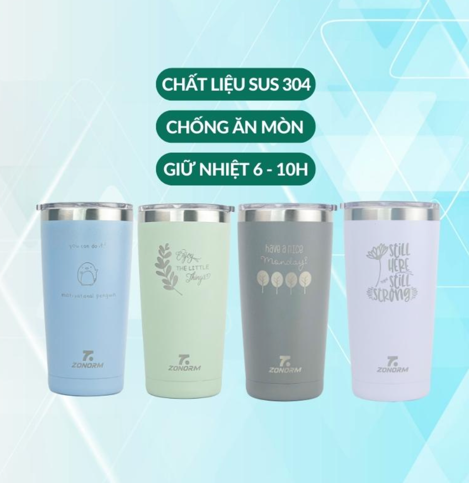 Ly Giữ Nhiệt Zonorm 600ml Inox 304 Cao Cấp + Tặng bộ ống hút và túi vải