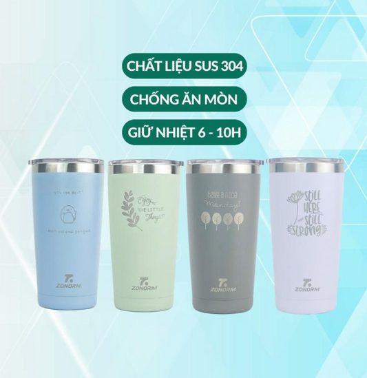 Ly Giữ Nhiệt Zonorm 600ml Inox 304 Cao Cấp + Tặng bộ ống hút và túi vải