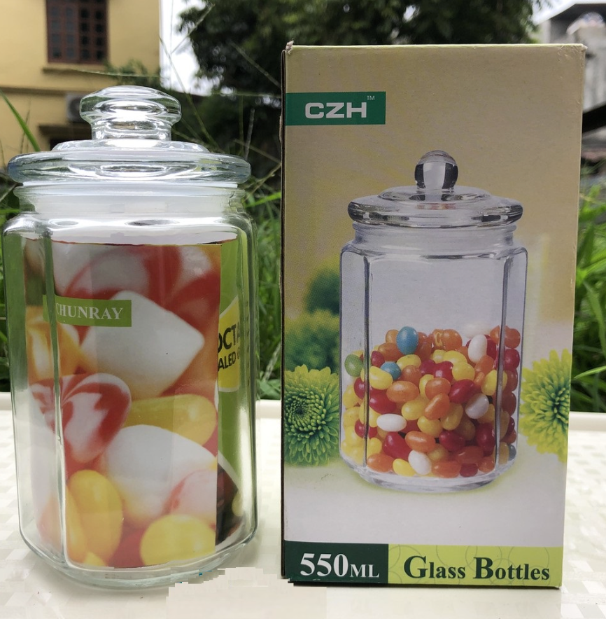 Lọ Đựng Gia Vị Bằng Thủy Tinh Có Gioăng Hình Lục Giác Cao Cấp Tiện Dụng 550ml