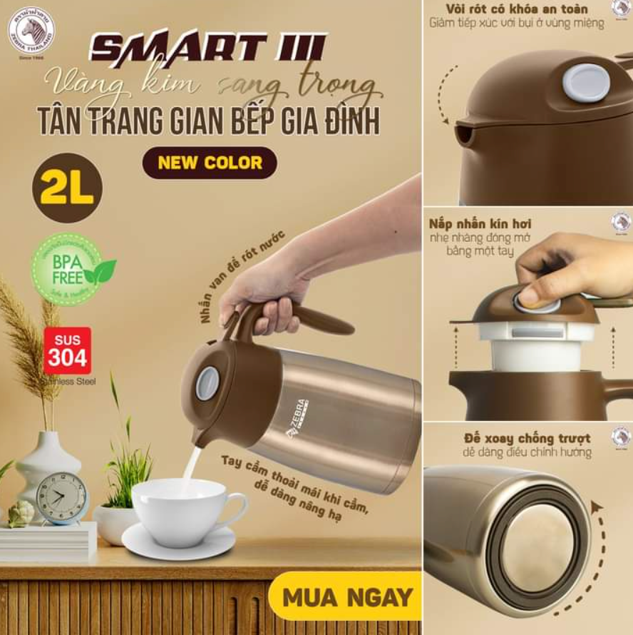 Bình giữ nhiệt ZEBRA Thailand Cao cấp Inox 2.0L - Smart III - 112950