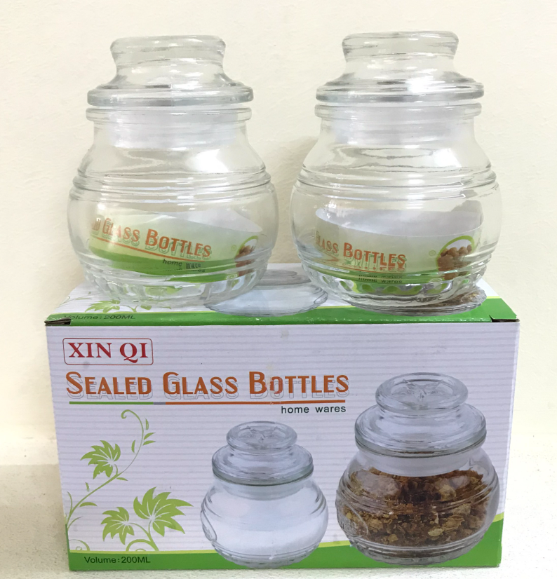 Set 2 Hủ Gia Vị Thủy Tinh Tròn Cao Cấp Xin Qi 200ml -0666