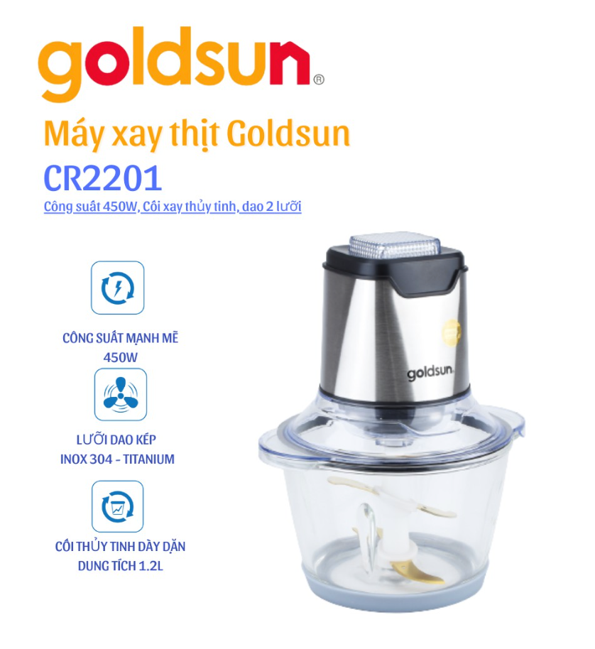 Máy Xay Thịt Goldsun CR2201 (1.2 Lít) - Hàng Chính Hãng - Bảo Hành 12 Tháng