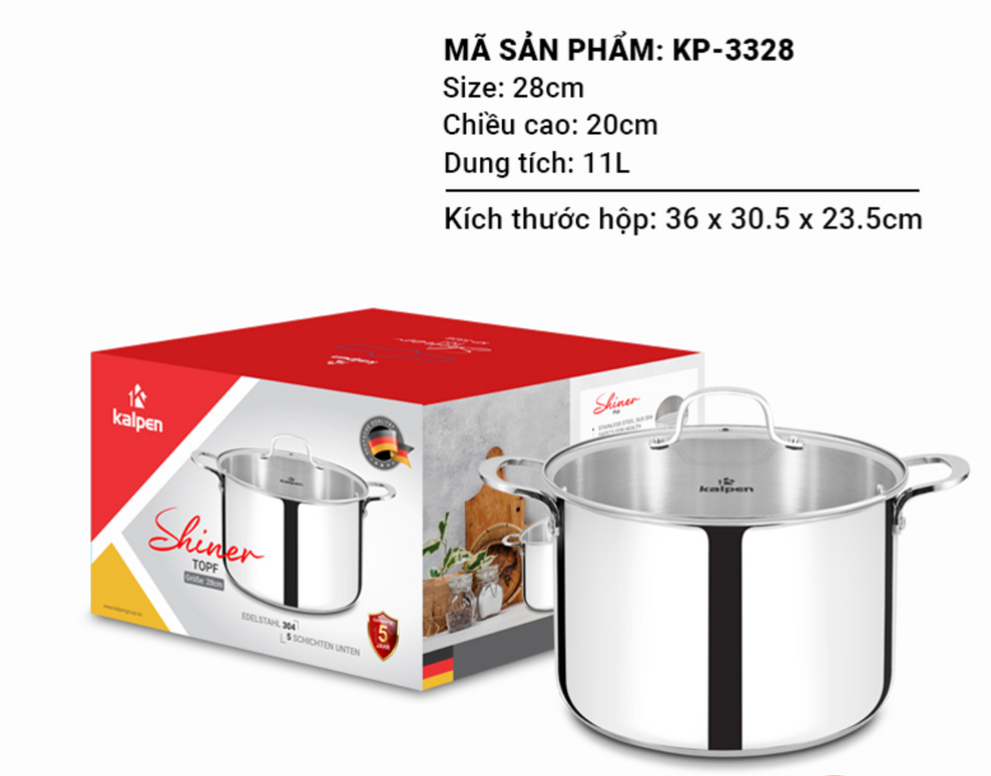 Nồi luộc gà inox 304 cao cấp 5 đáy Kalpen Size 28 thương hiệu từ Đức