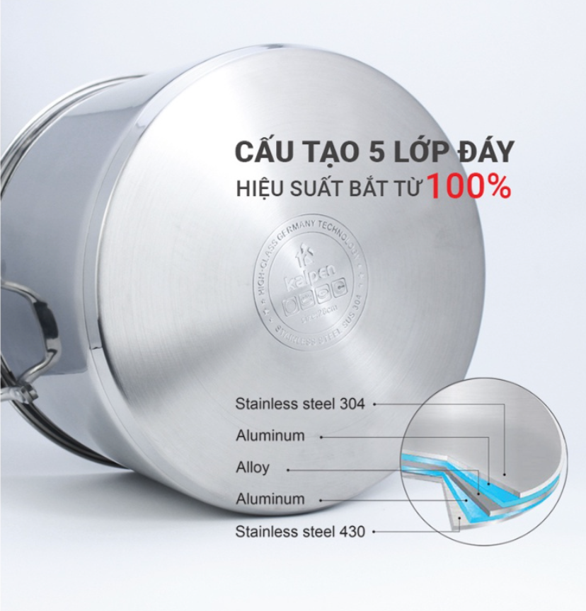 Nồi luộc gà inox 304 cao cấp 5 đáy Kalpen Size 28 thương hiệu từ Đức