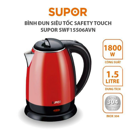 Ấm đun siêu tốc hai lớp ,inox 304 của Supor 1.5 lít -SWF15S06AVN