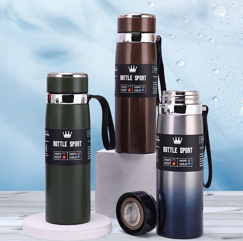 Bình Giữ Nhiệt Inox BOTTLE SPORT 800ml Có Nắp Lọc Trà Lõi Thép Chống Gỉ Cao Cấp