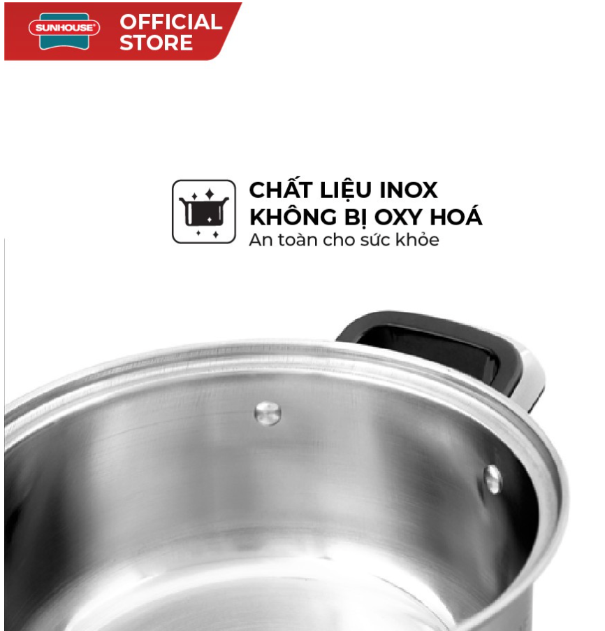 Bộ 3 nồi Inox 3 đáy Sunhouse chất liệu thép không gỉ kích thước 16-18-24cm sử dụng được bếp từ-SH333