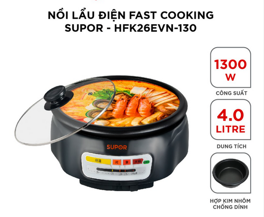 Nồi Lẩu Điện Chống Dính Supor 4L - Lòng Nồi Có Thể Tháo Dời- HFK26EVN_130